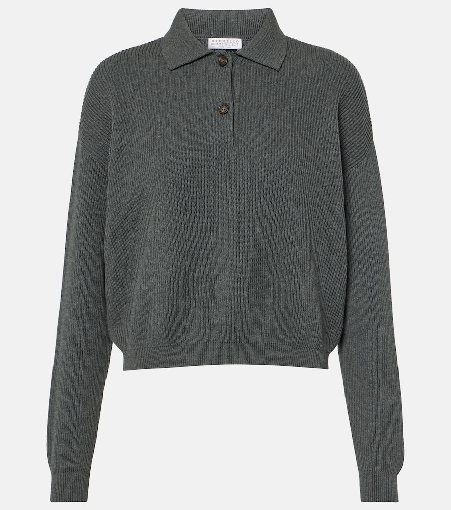 Brunello Cucinelli Poloshirt Aus Geripptem Strick In Grey