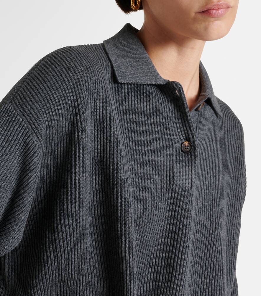 Brunello Cucinelli Poloshirt Aus Geripptem Strick In Grey