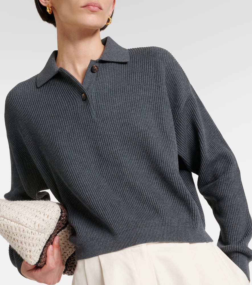 Brunello Cucinelli Poloshirt Aus Geripptem Strick In Grey