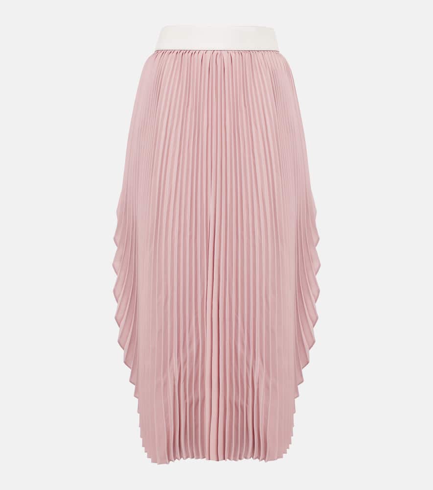 Leather-trimmed plissé maxi skirt