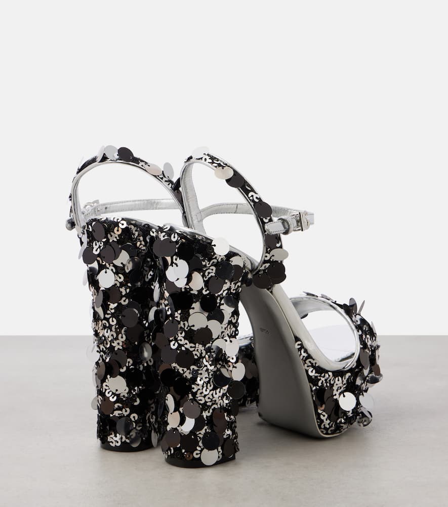 DOLCE & GABBANA SEQUINED FAUX LEATHER PLATFORM SANDALS