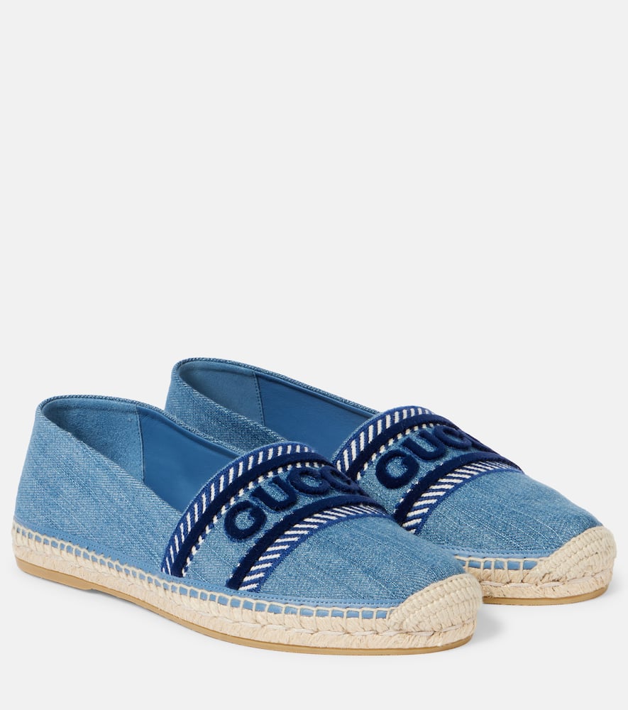 Logo embroidered denim espadrilles