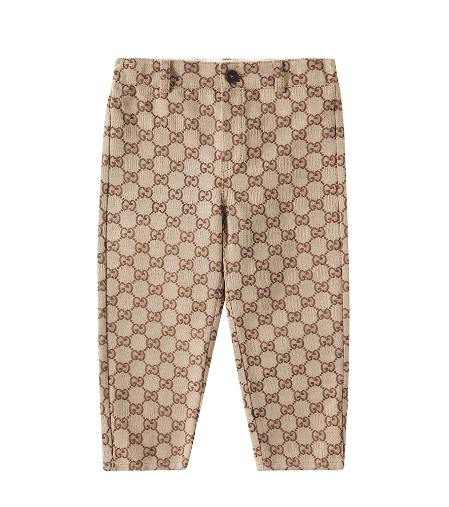 Gucci Baby Gg Canvas Cotton-blend Pants In Camel/ebony