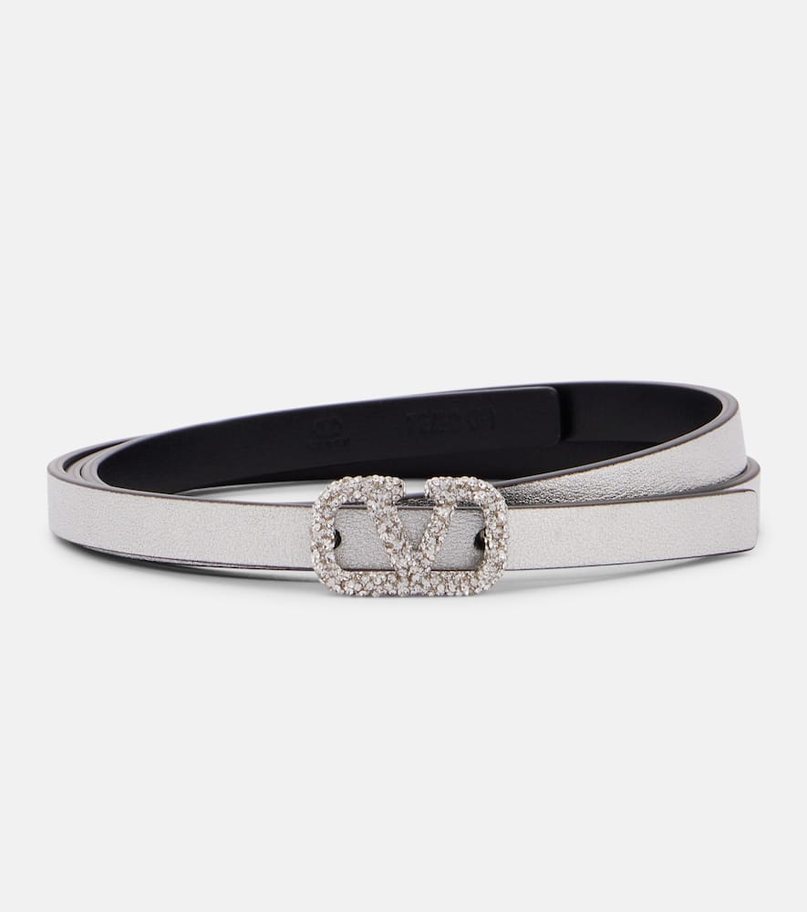 Valentino Garavani Vlogo Signature Reversible Leather Belt In Silver