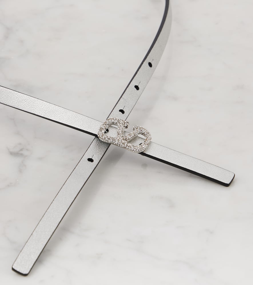 Valentino Garavani Vlogo Signature Reversible Leather Belt In Silver