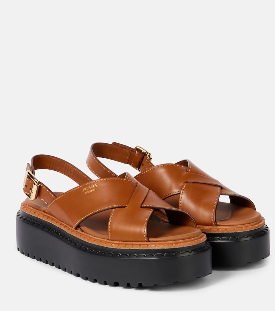 Prada Leather Platform Sandals In Schwarz
