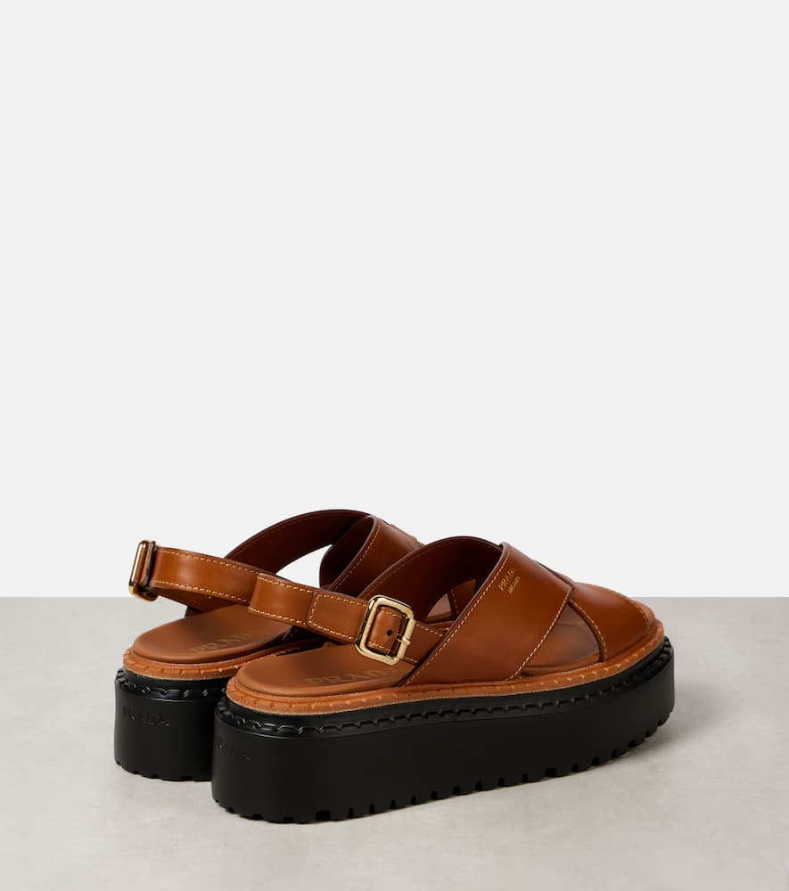 Prada Leather Platform Sandals In Schwarz