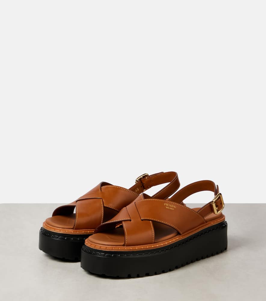 Prada Leather Platform Sandals In Schwarz