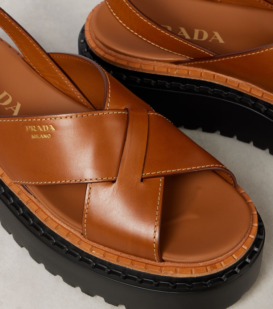 Prada Leather Platform Sandals In Schwarz