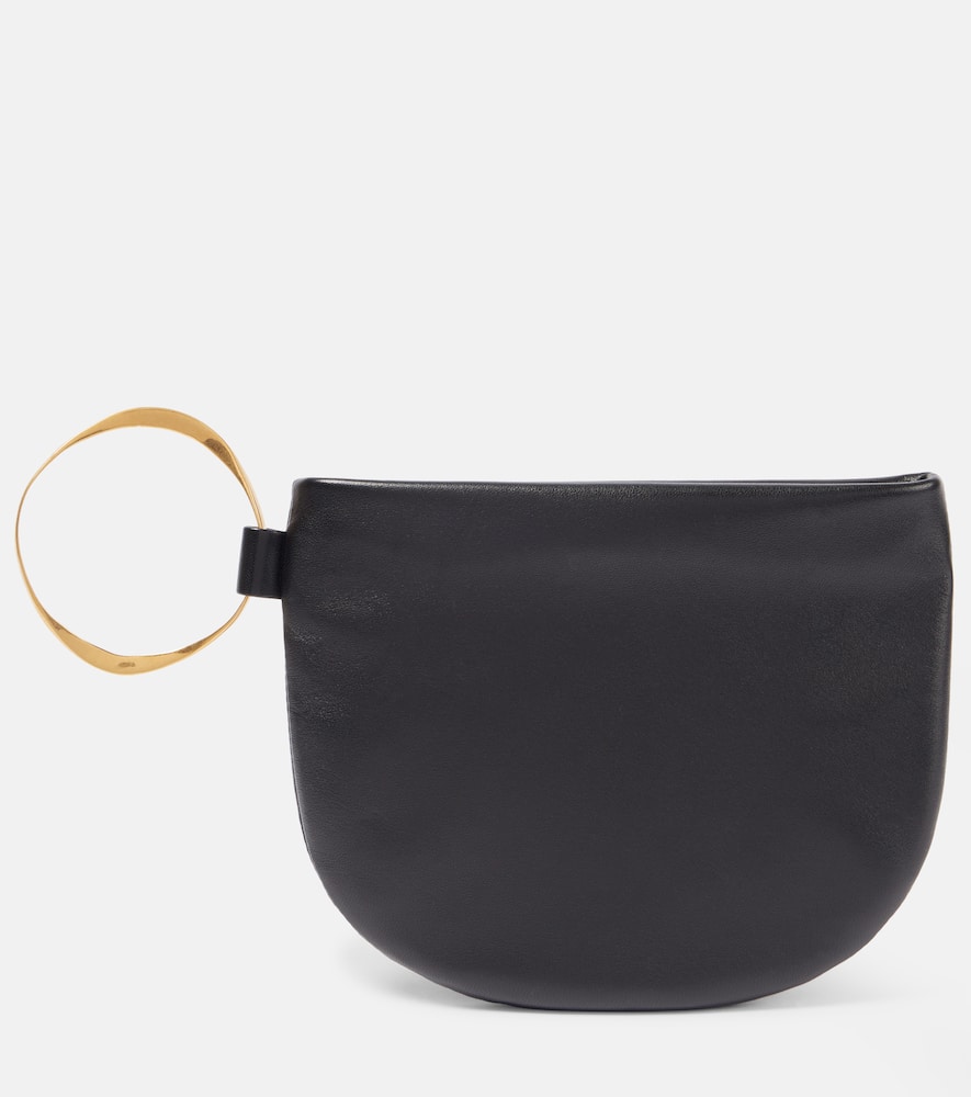 The Row Geo Leather Clutch In Black