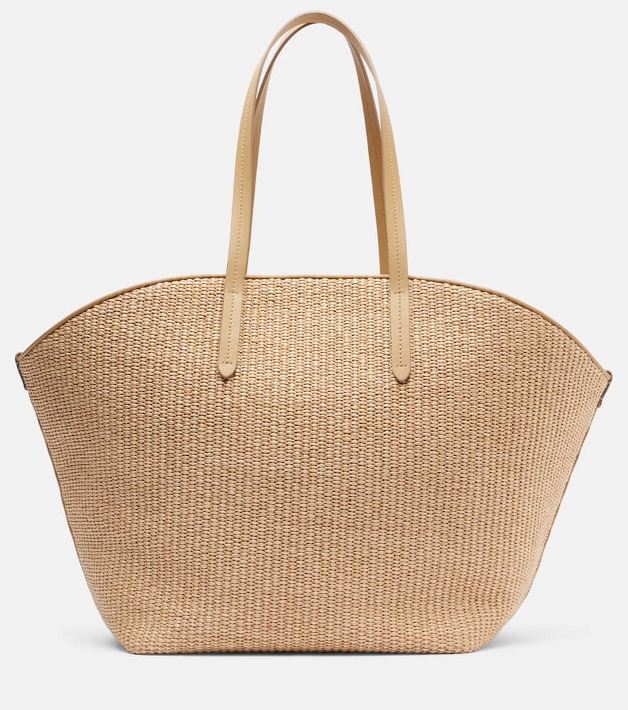 Monili leather-trimmed raffia-effect basket bag