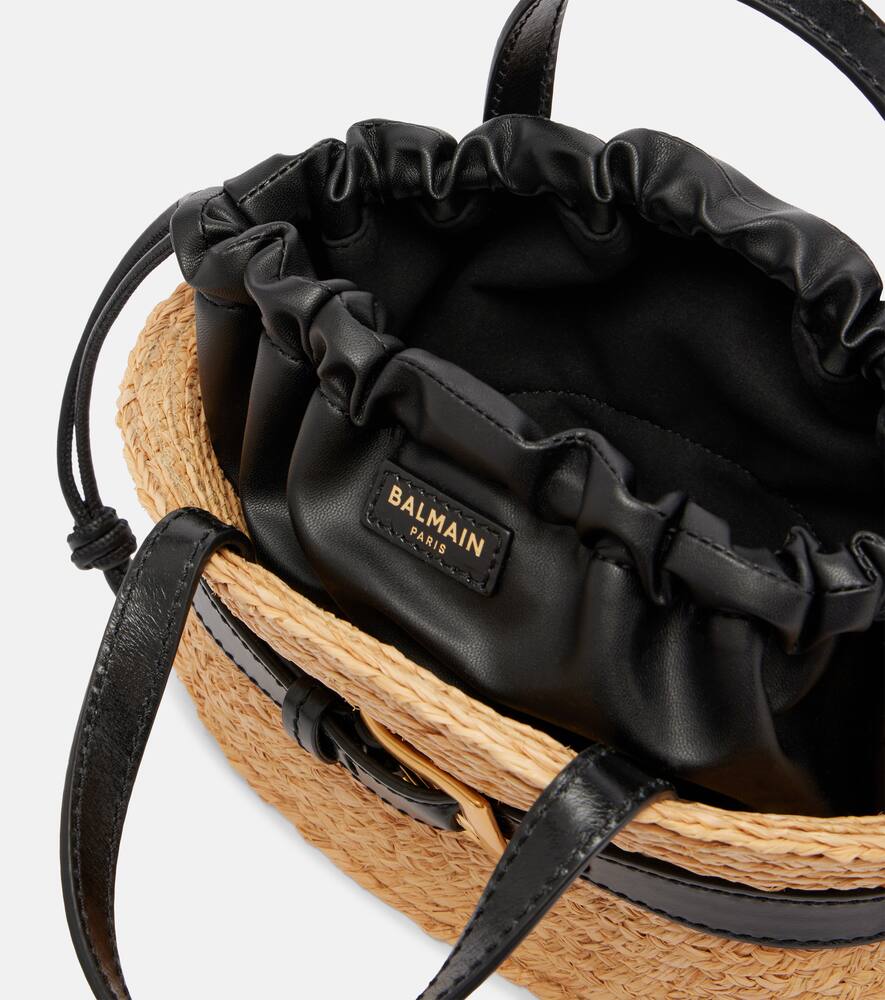 Balmain Shuffle Mini Leather-trimmed Raffia Tote Bag In Sand