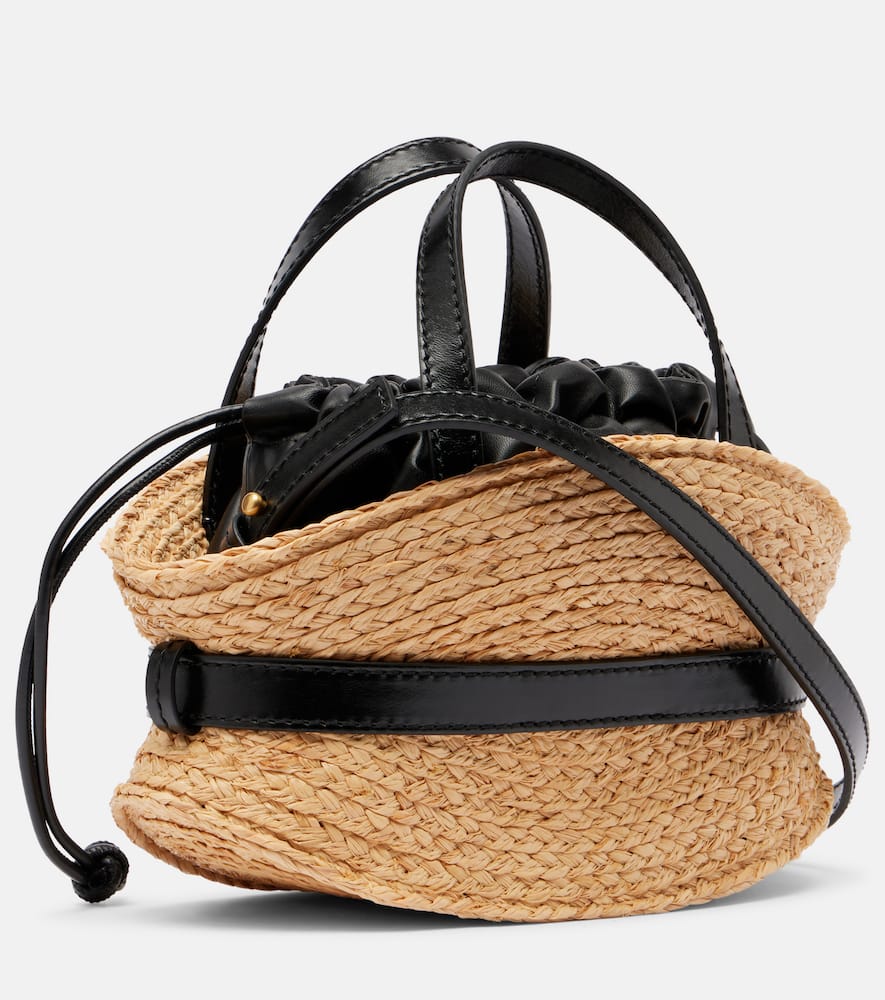 Balmain Shuffle Mini Leather-trimmed Raffia Tote Bag In Sand