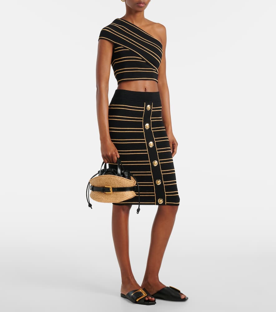 Balmain Shuffle Mini Leather-trimmed Raffia Tote Bag In Sand
