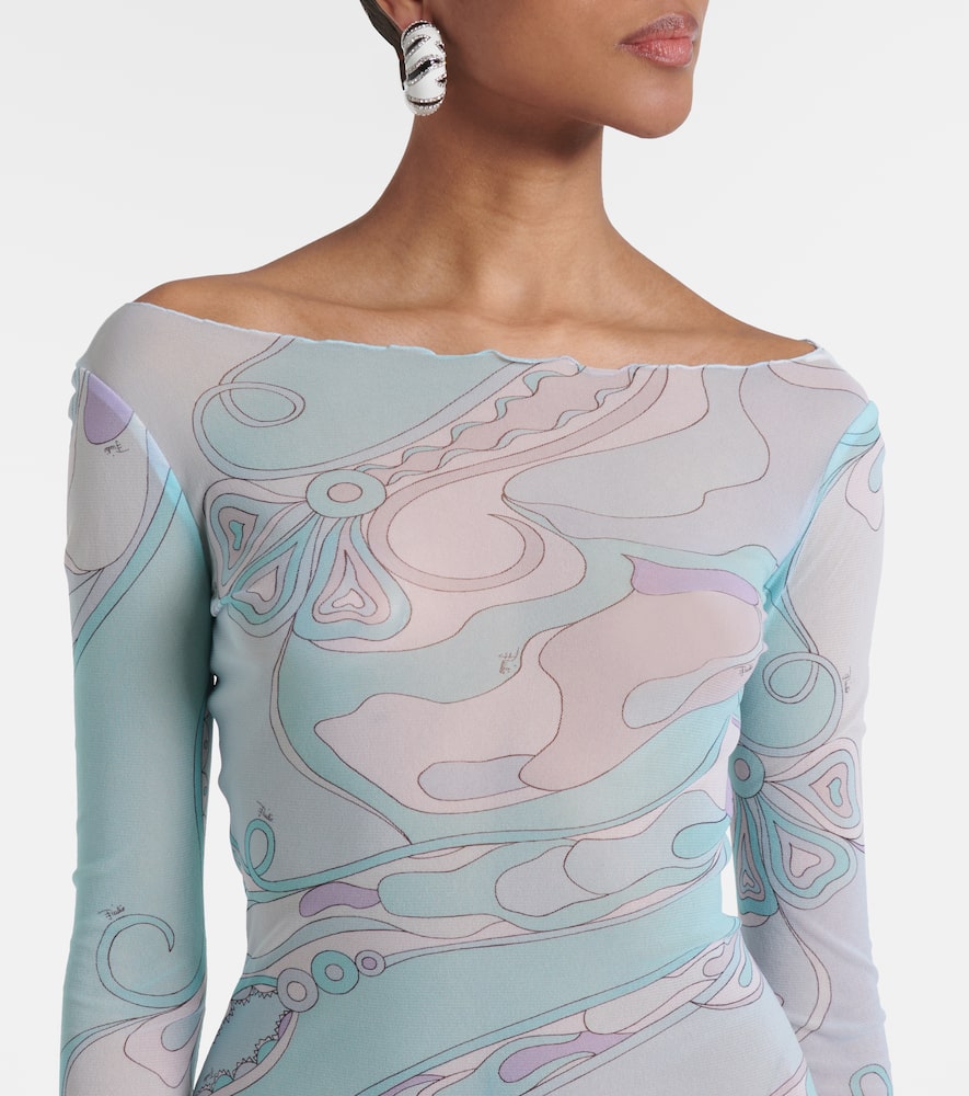 Pucci Orchidee Tulle Maxi Dress In Blue