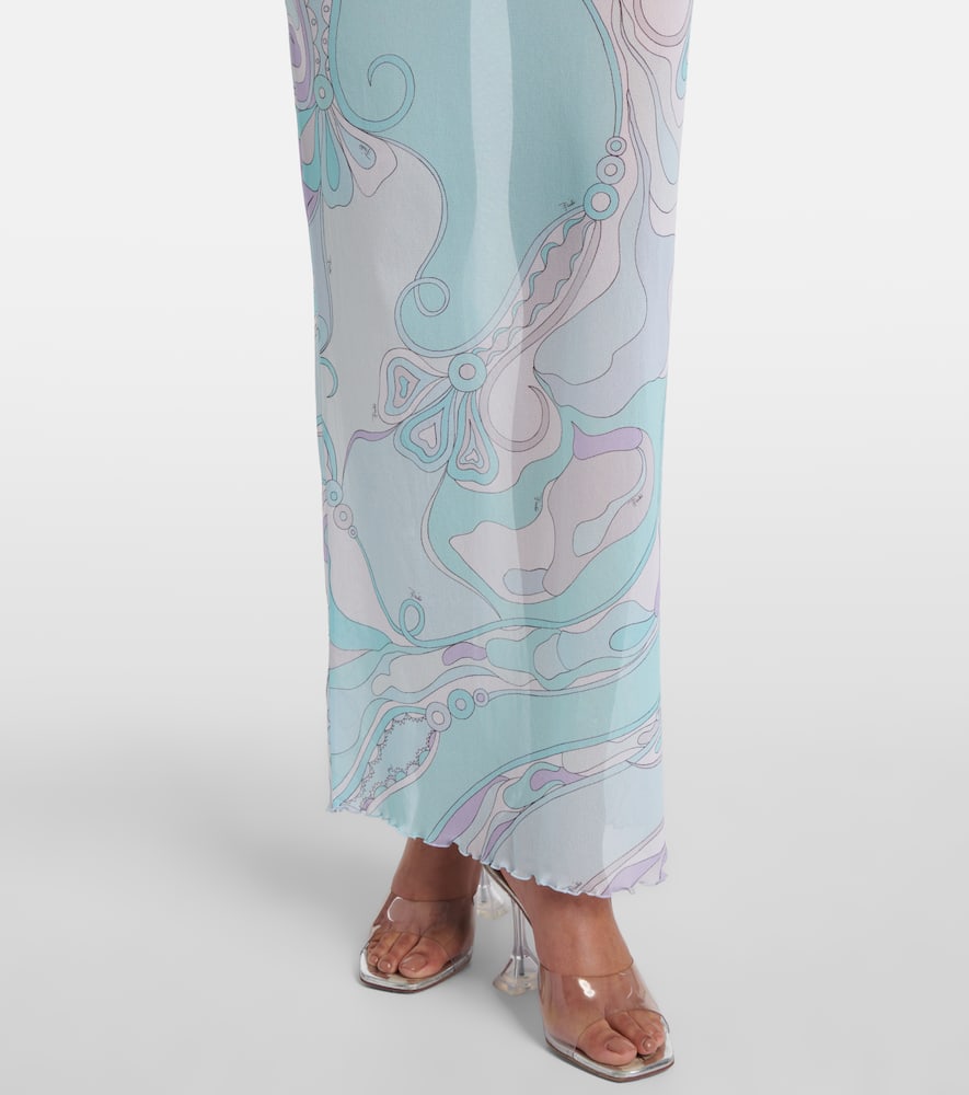 Pucci Orchidee Tulle Maxi Dress In Blue