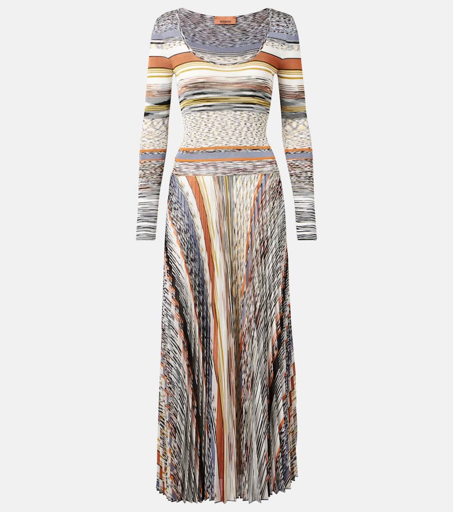 Knitted pleated striped maxi dress