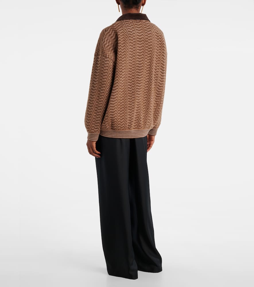 Missoni Chevron Pattern Long Sleeve Collared Sweater In Brown