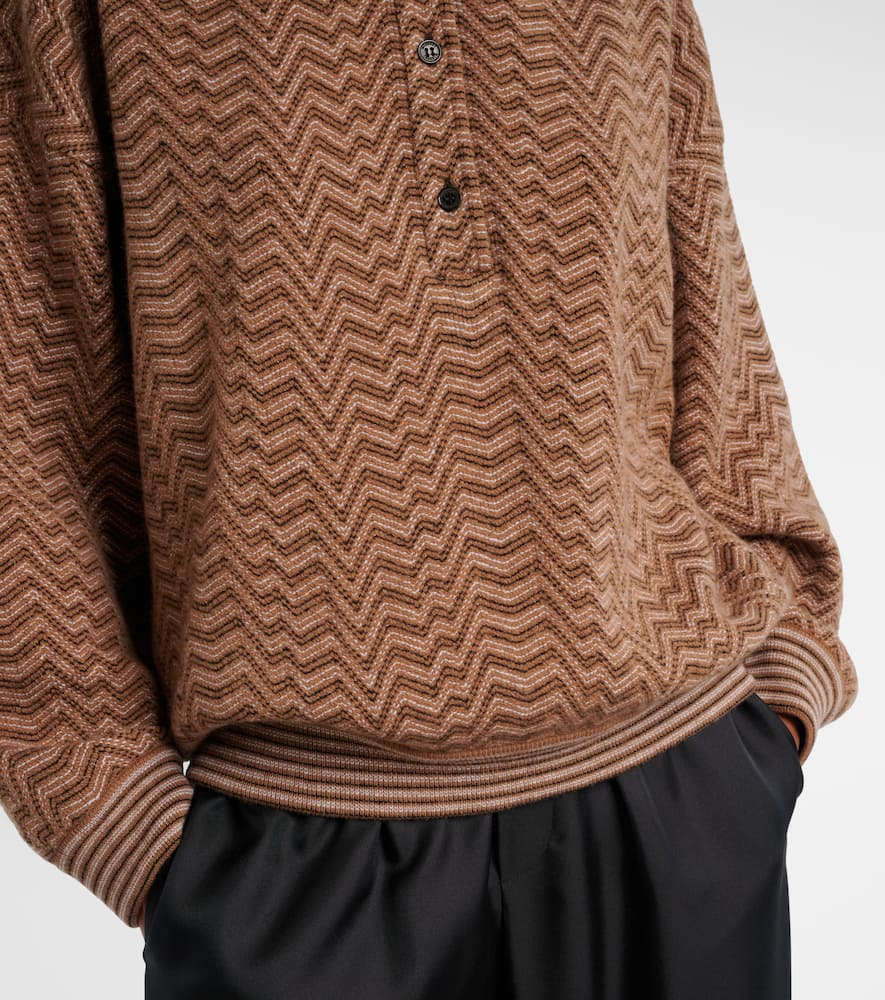 Missoni Chevron Pattern Long Sleeve Collared Sweater In Brown
