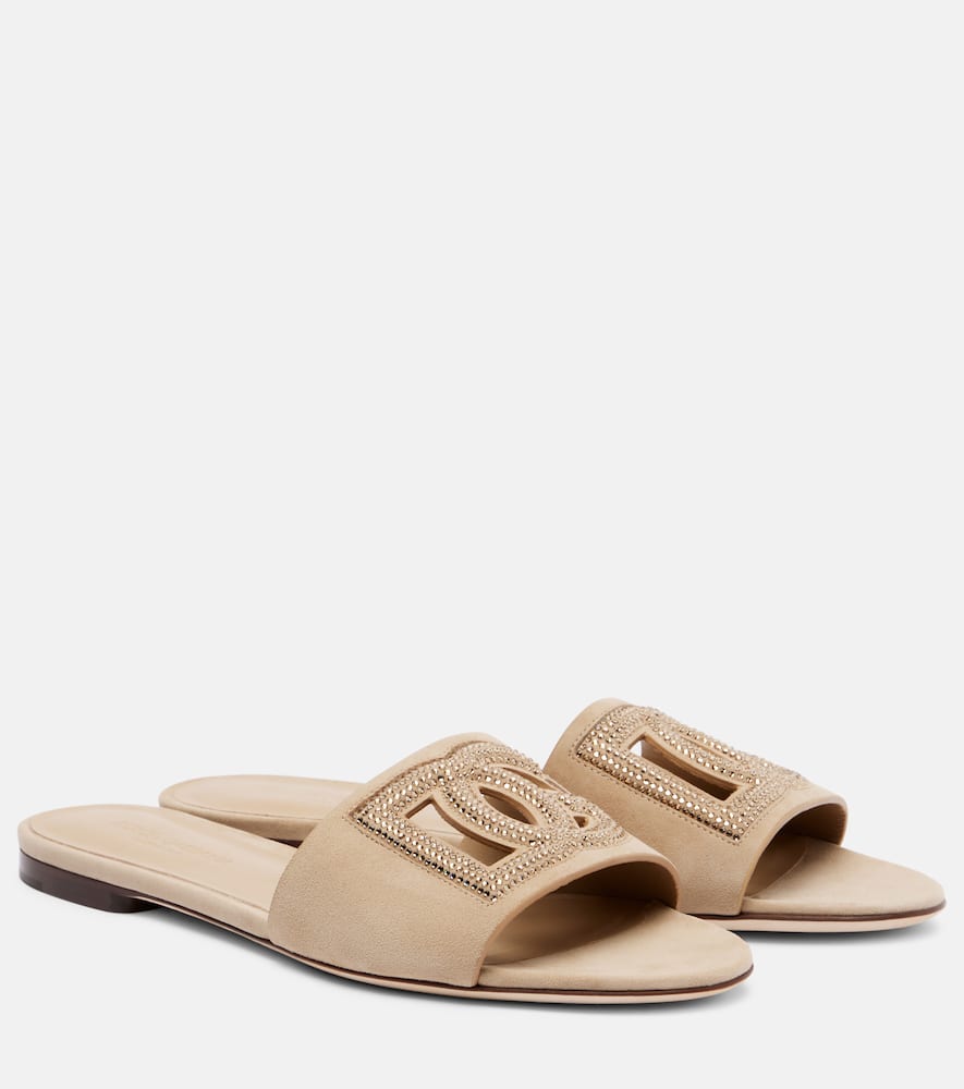 DG crystal-embellished suede slides