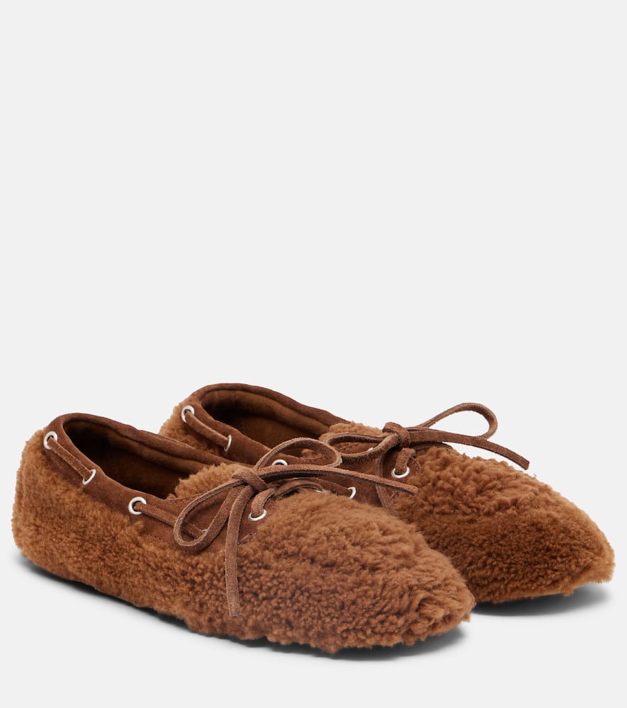 Miu Miu Suede-trimmed Shearling Boat Shoes In Brown