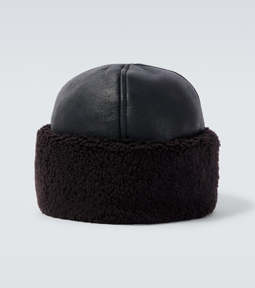 Our Legacy Blizzard Shearling And Leather Hat In Black