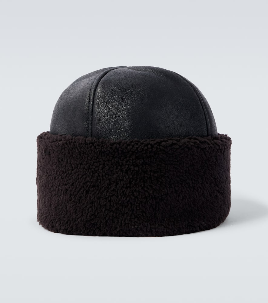 Our Legacy Blizzard Shearling And Leather Hat In Black