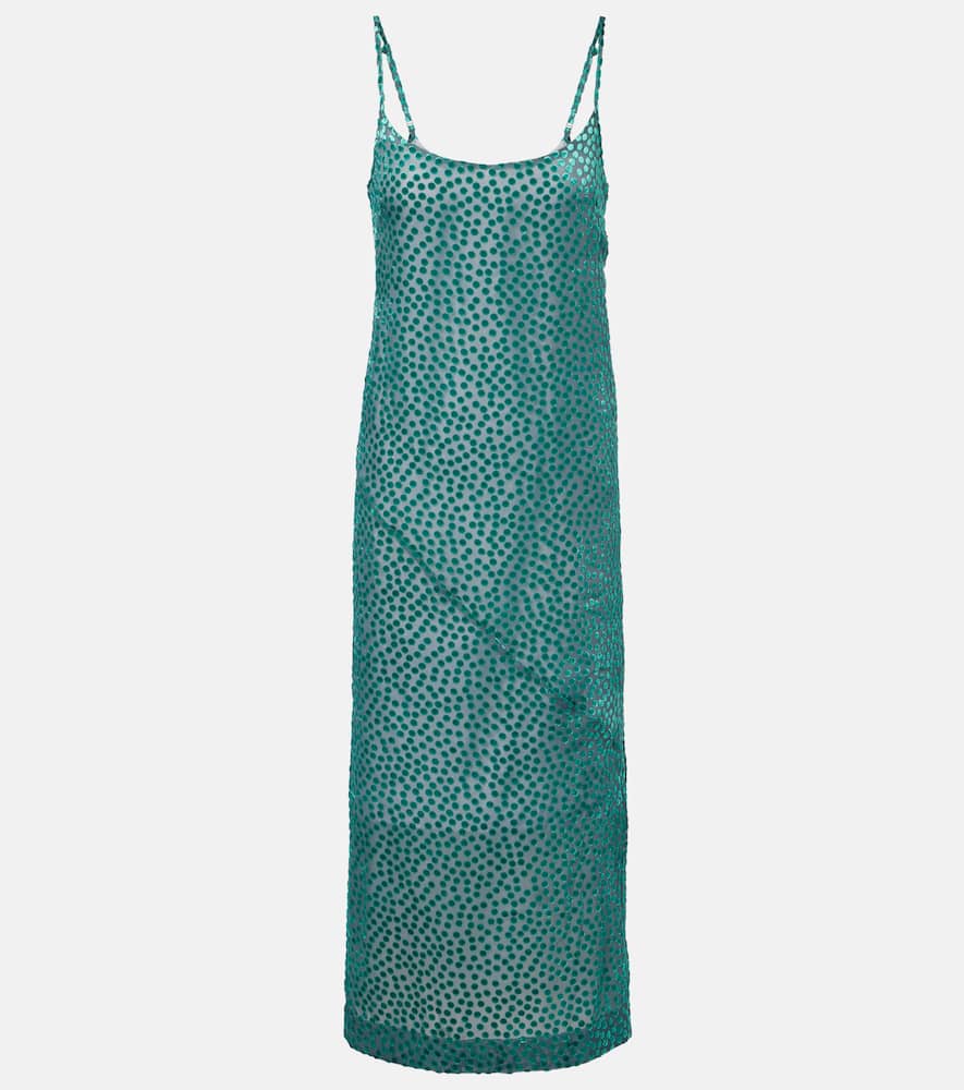 Dries Van Noten Polka-dot Devoré Slip Dress In Green