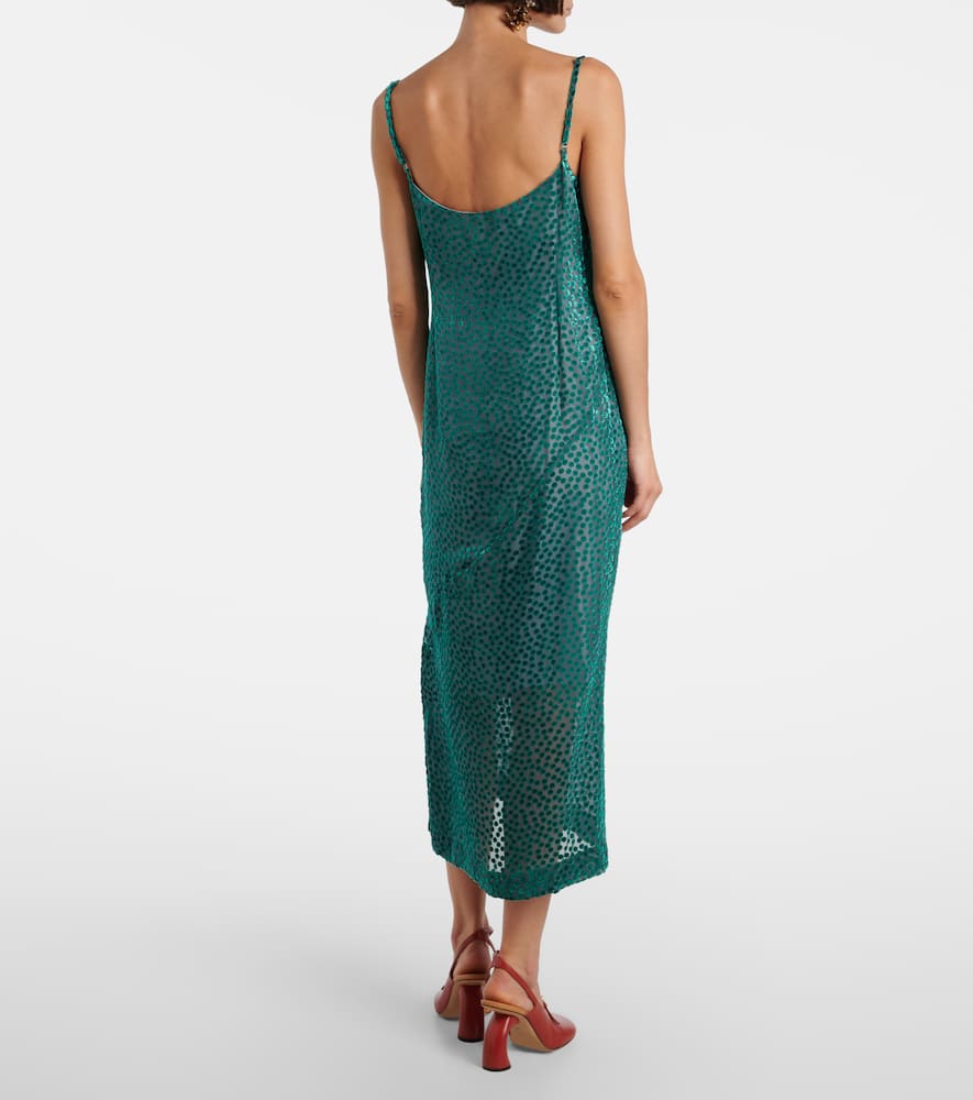 Dries Van Noten Polka-dot Devoré Slip Dress In Green