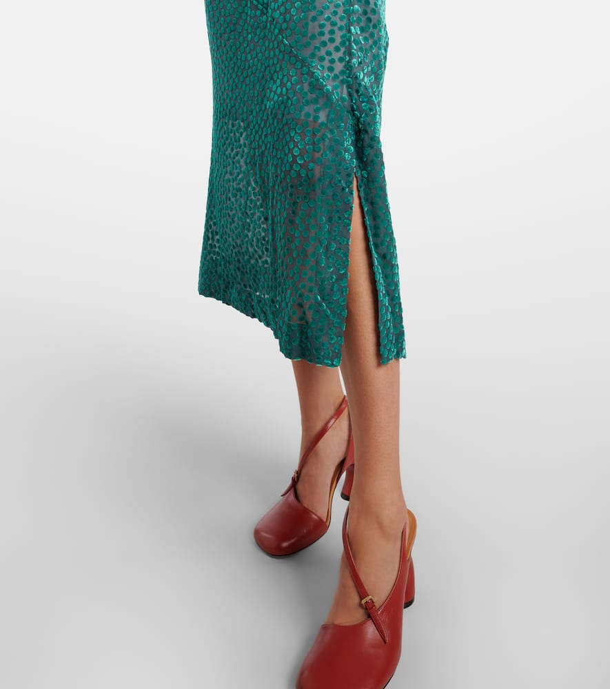 Dries Van Noten Polka-dot Devoré Slip Dress In Green