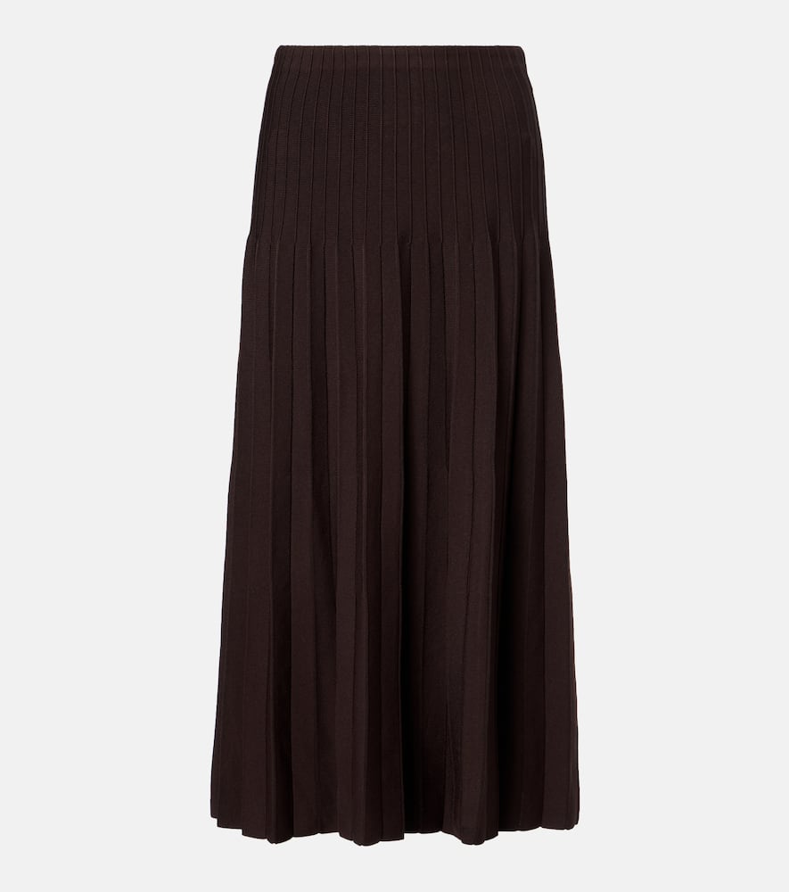 Staud Lena Pleated Midi Skirt In Brown