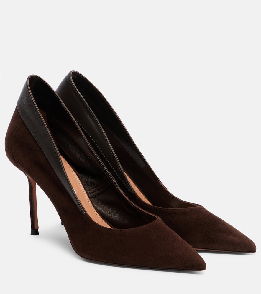 Aquazzura Guanto 85 Leather-trimmed Suede Pumps In Brown