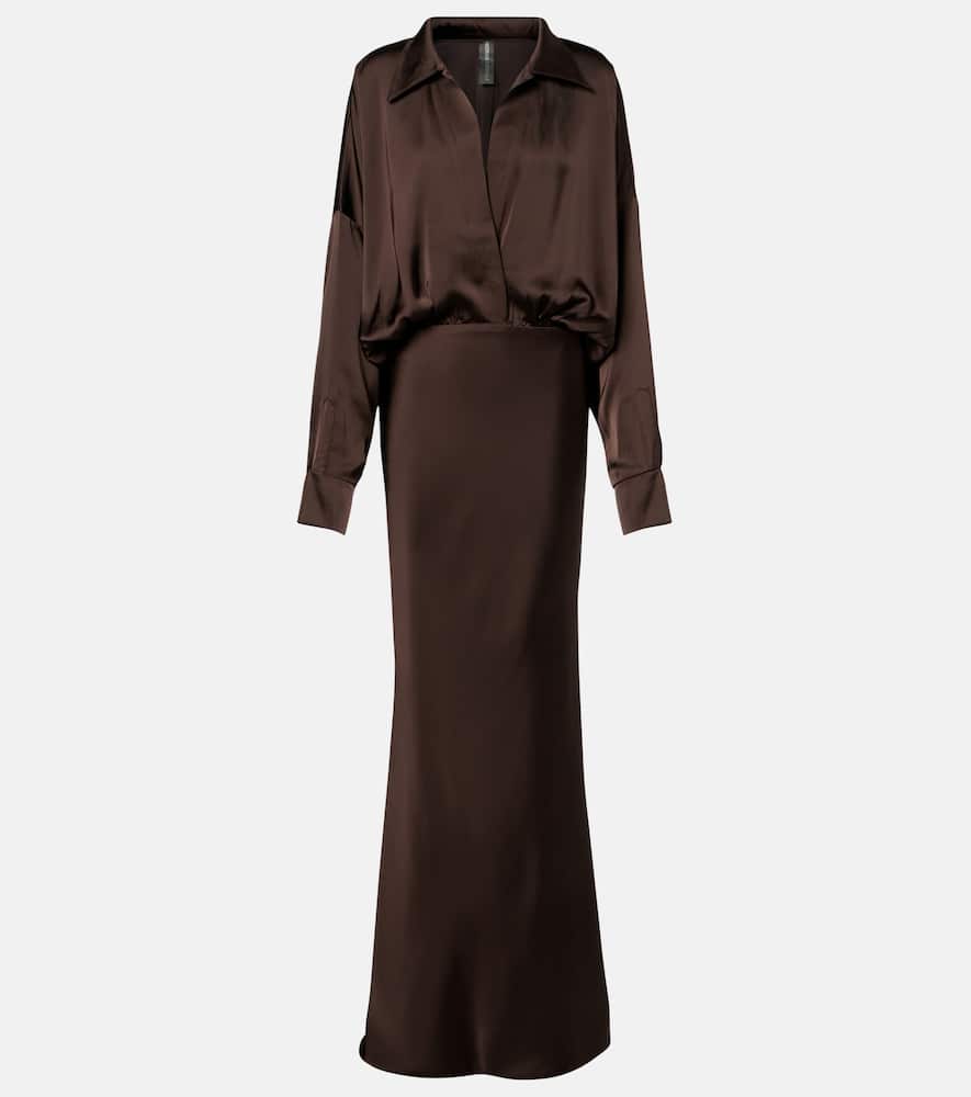 Norma Kamali Satin Gown In Brown
