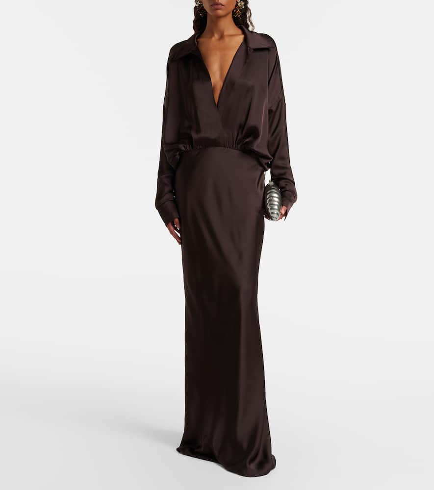Norma Kamali Satin Gown In Brown