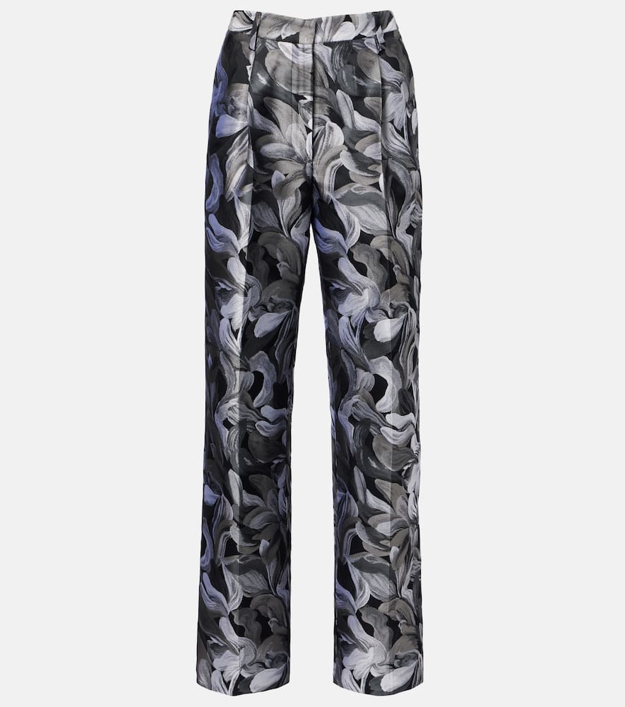 Dries Van Noten Jacquard High-rise Wool Straight Pants In Black