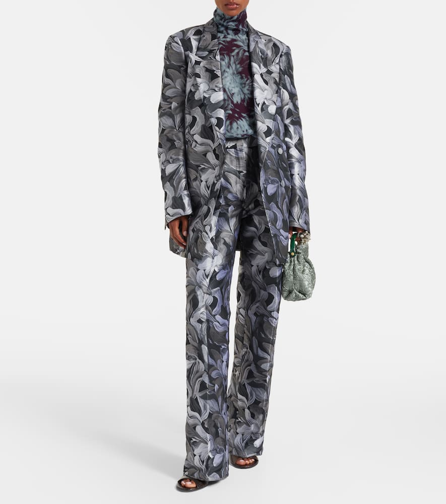 Dries Van Noten Jacquard High-rise Wool Straight Pants In Black
