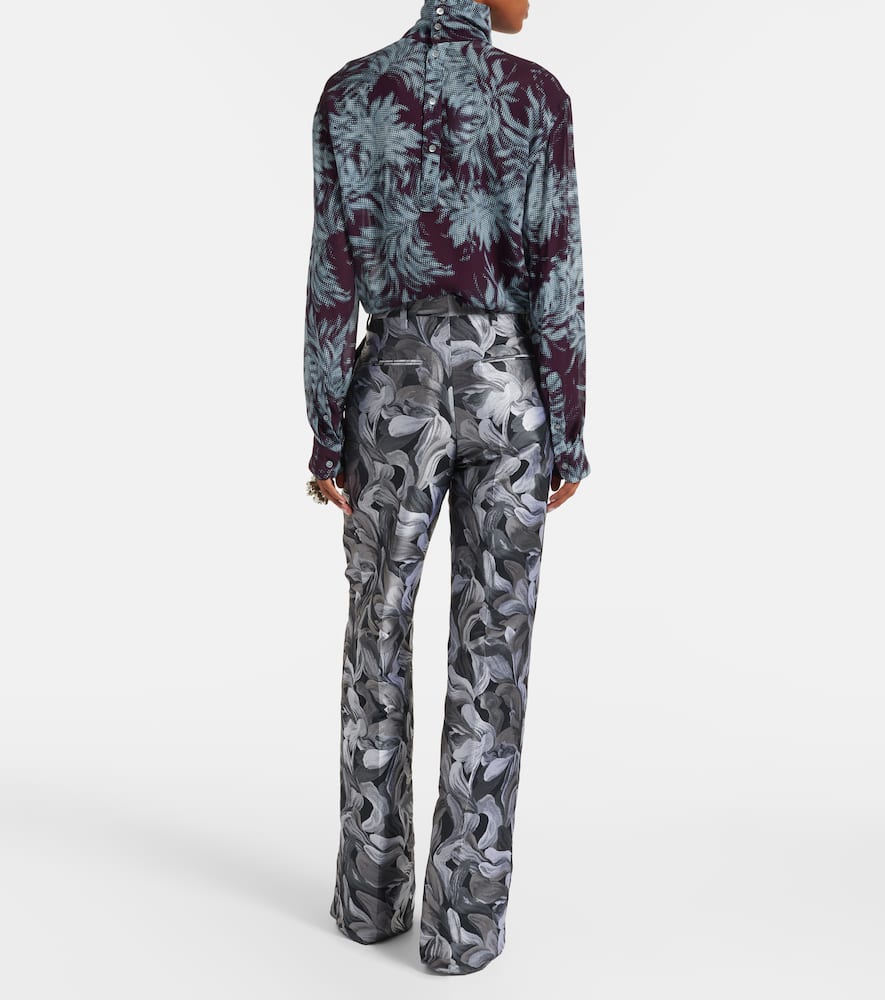 Dries Van Noten Jacquard High-rise Wool Straight Pants In Black