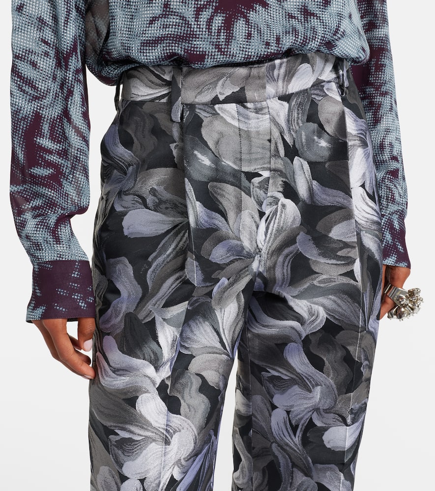 Dries Van Noten Jacquard High-rise Wool Straight Pants In Black