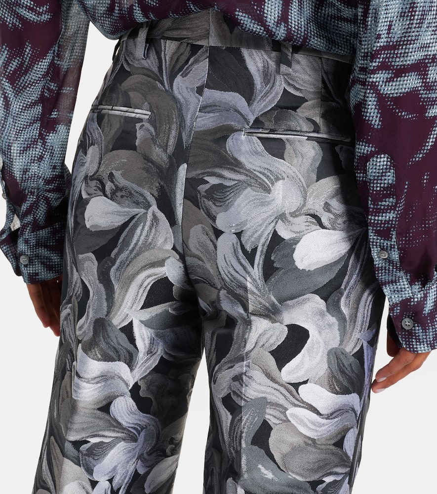 Dries Van Noten Jacquard High-rise Wool Straight Pants In Black