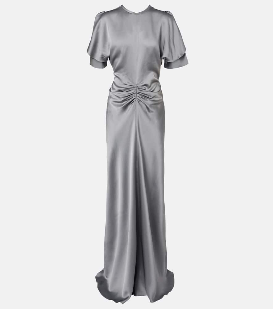 Victoria Beckham Isabella Gathered Satin Gown In Gray