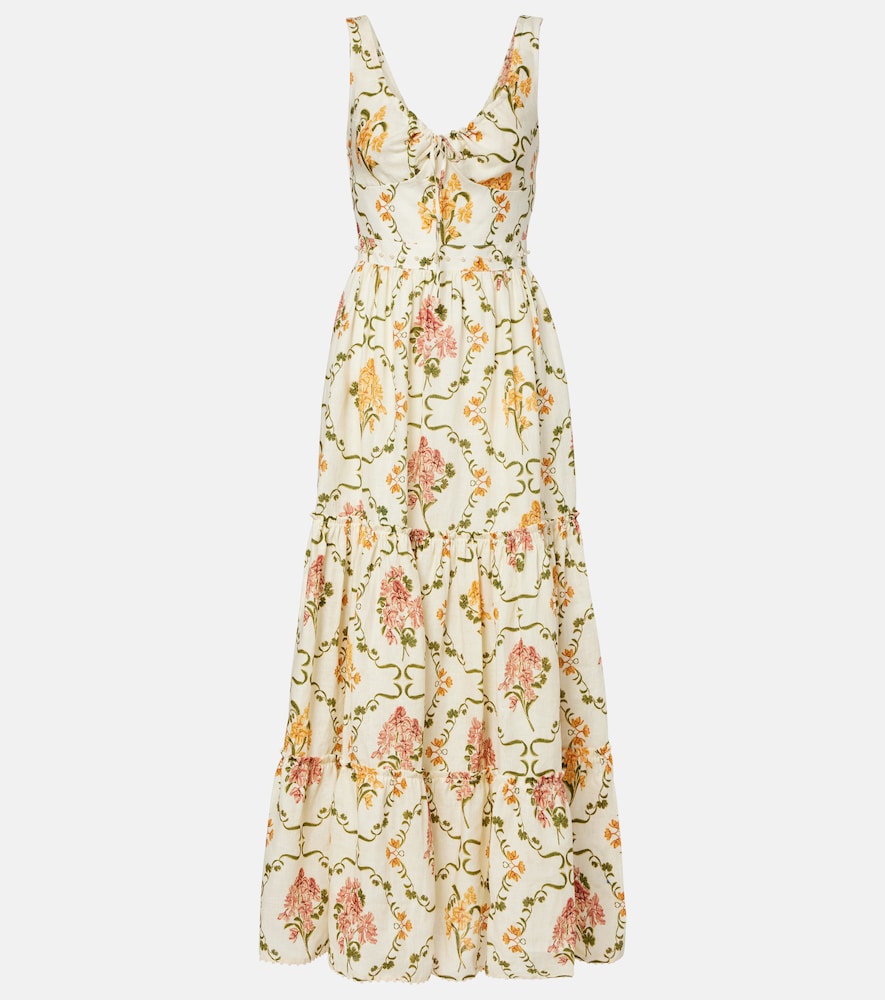 Agua By Agua Bendita Azulejo Embellished Floral Linen Maxi Dress