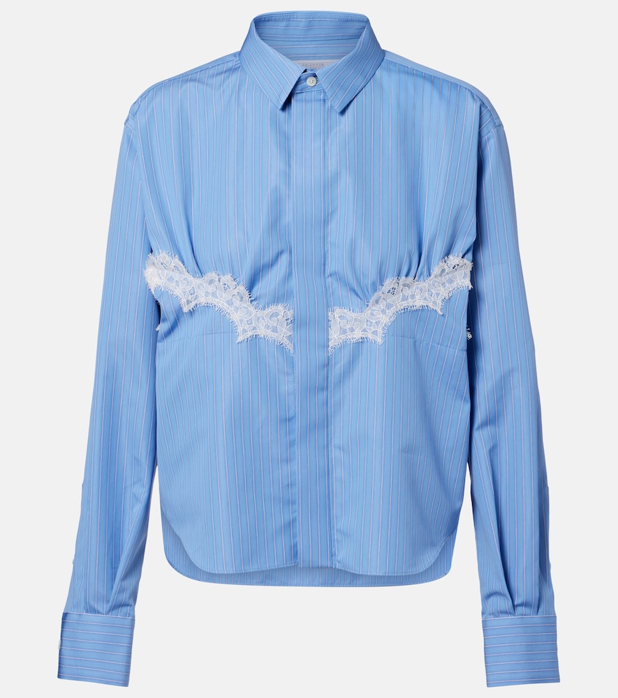 Sacai Lace-trimmed striped cotton-blend poplin shirt