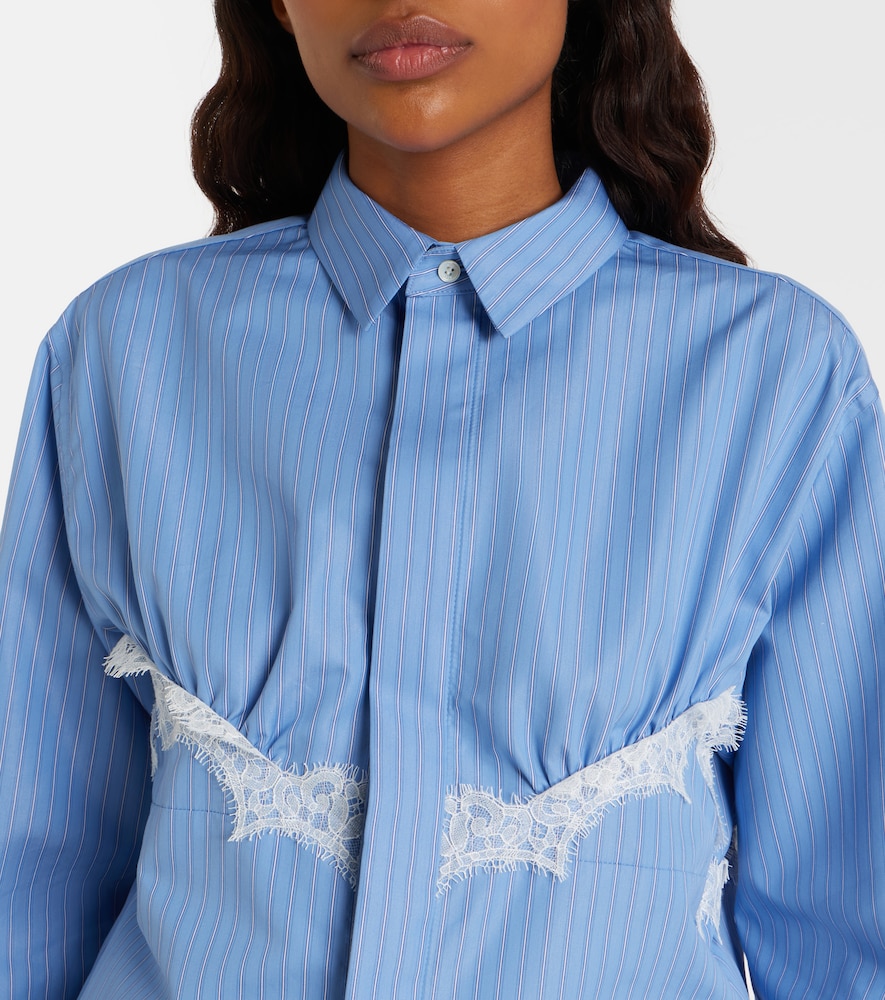 Lace-Trimmed Striped Cotton-Blend Poplin Shirt