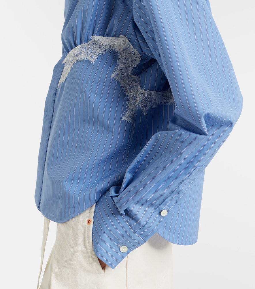 Lace-Trimmed Striped Cotton-Blend Poplin Shirt