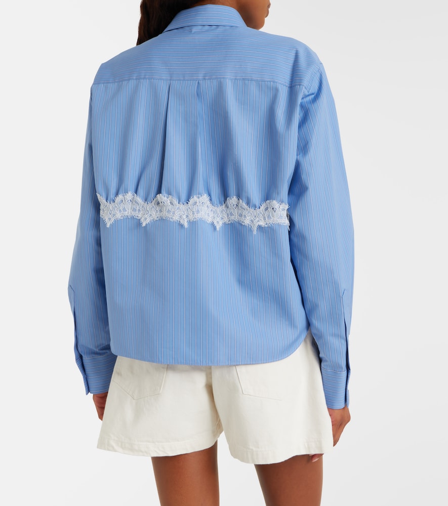 Lace-Trimmed Striped Cotton-Blend Poplin Shirt