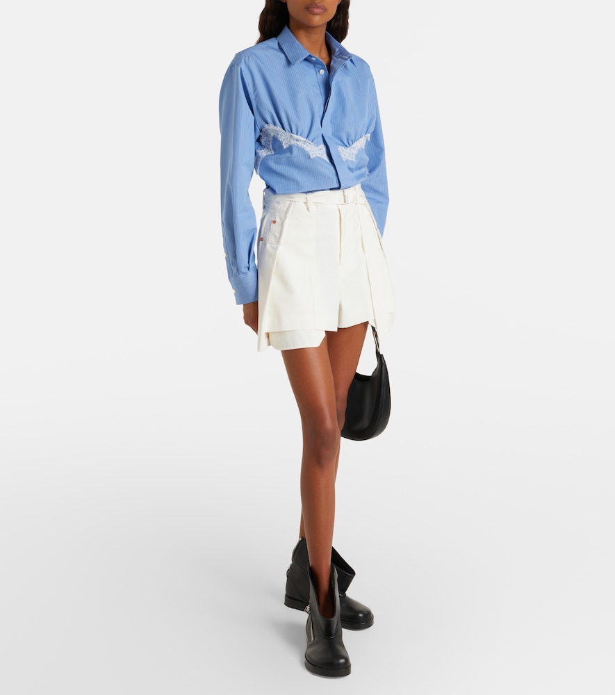 Lace-Trimmed Striped Cotton-Blend Poplin Shirt