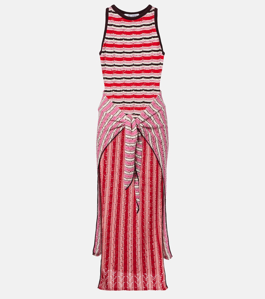 The Attico Striped crochet cotton midi dress