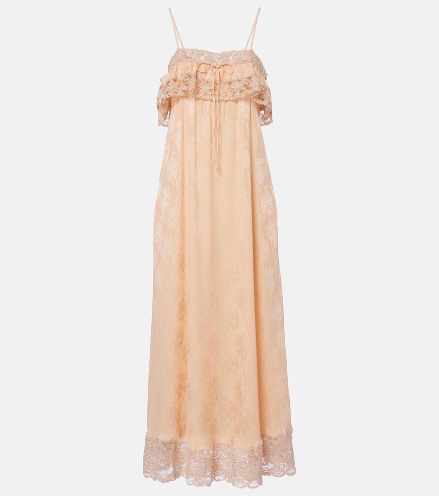 Chloé Midikleid aus Seiden-Jacquard mit Spitze