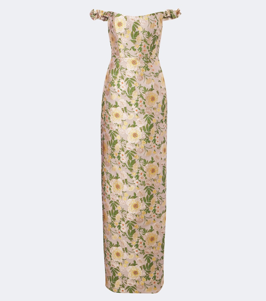 Markarian Off-shoulder Floral Brocade Gown In Sand