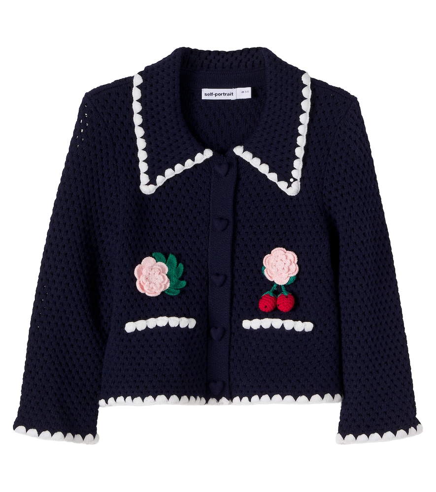 Self-Portrait Kids Blue Crochet Cardigan Y 5/6 - Mytheresa